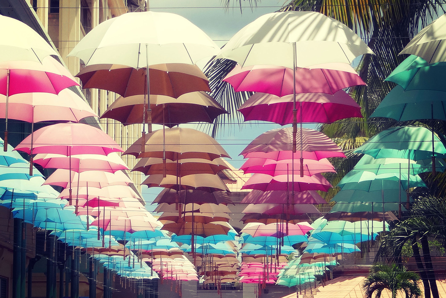 Umbrella Shaded Street, Port Louis, Mauritius. Photo credit: babyelephant